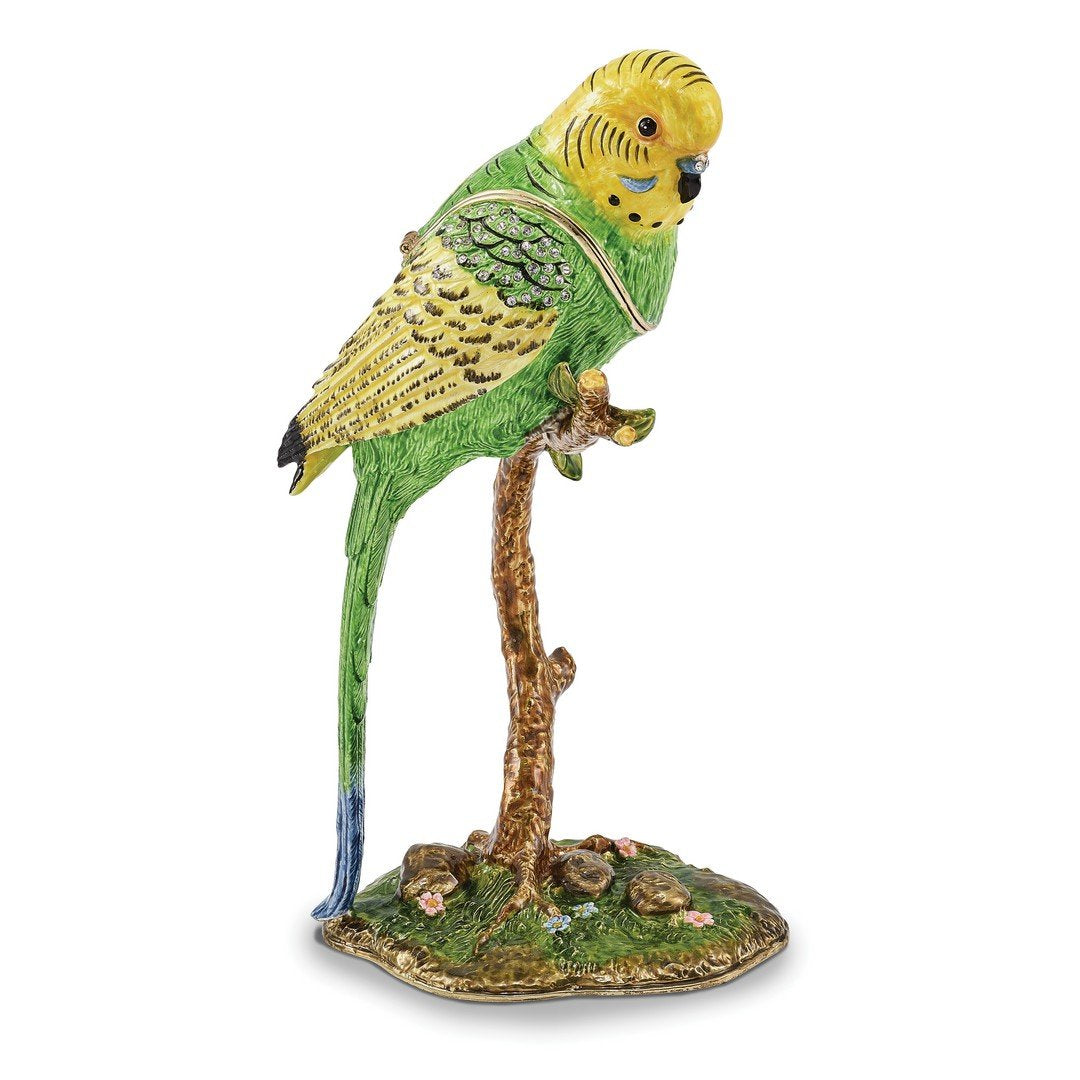 Pewter Parrot On Branch Trinket Box