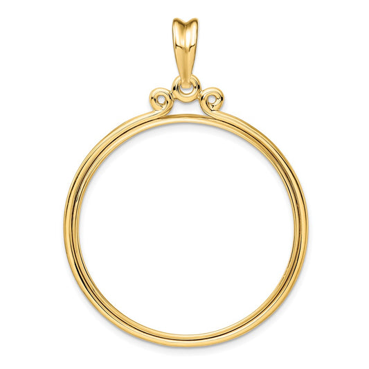 Wideband Distinguished Coin Jewelry 14k Polished Triple Circle Top 34.2mm Prong Coin Bezel Pendant