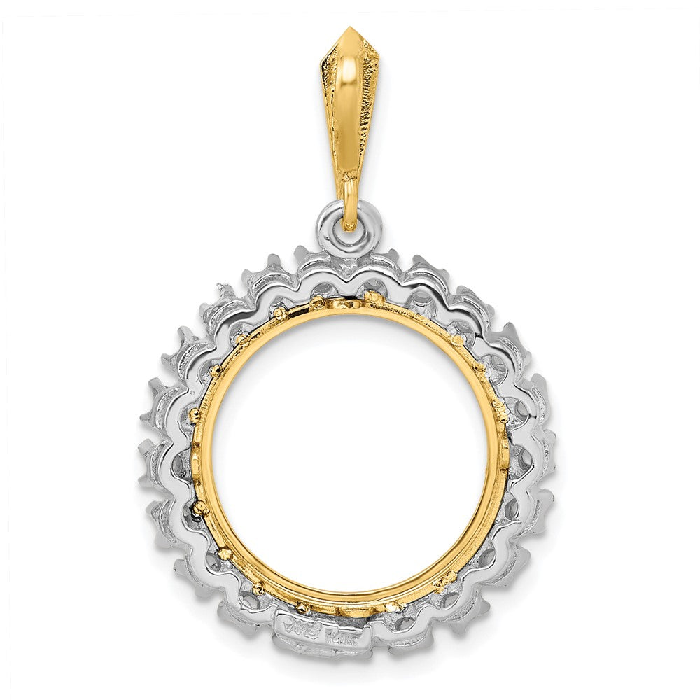 Wideband Distinguished Coin Jewelry 14k Two-tone Polished Diamond 16.5mm Prong Coin Bezel Pendant Mounting