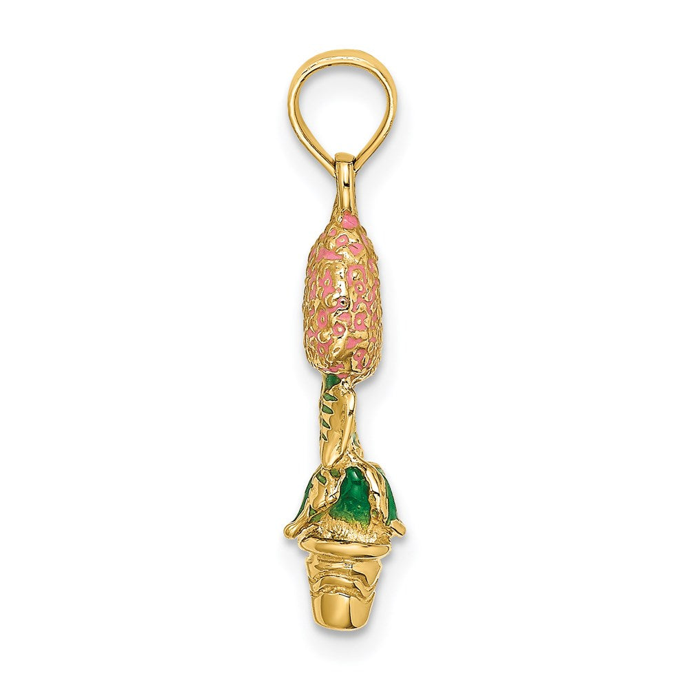 14K 3-D Enameled Pink Hydrangea Flowers In Pot Charm