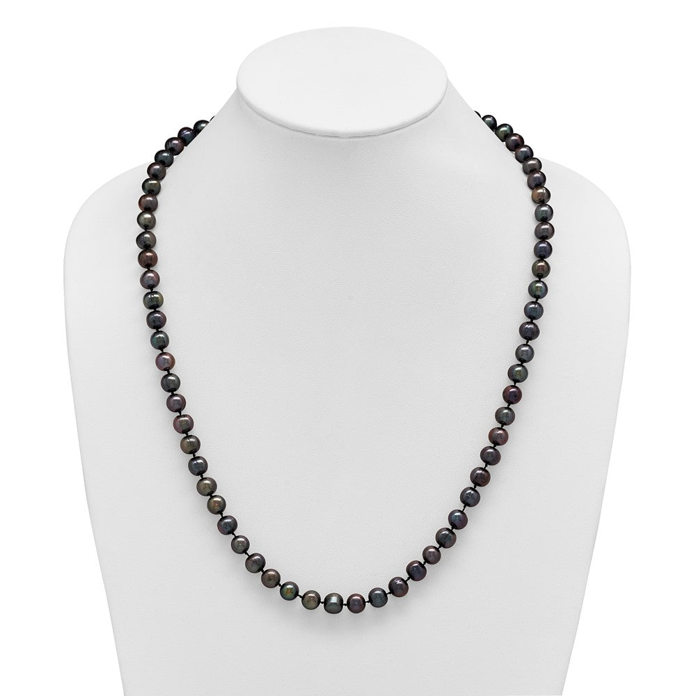 Sterling Silver Rhodium-plated 8-9mm Black Near-Round Freshwater Cultured Pearl 24 inch Necklace 24 Inches