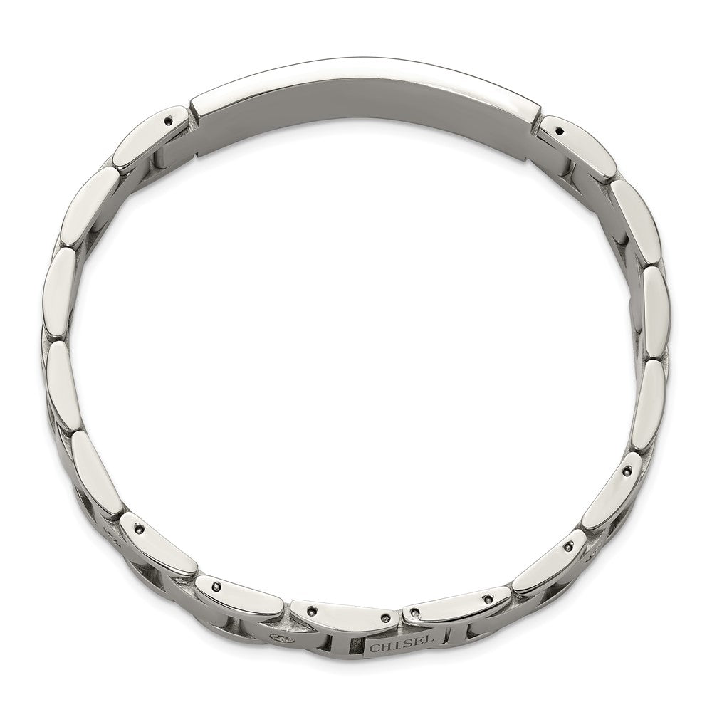 Chisel Stainless Steel Brushed and Polished with 14K White Gold Accent and 1/20ct. Diamond 8.5 inch Bracelet 8.5 inches