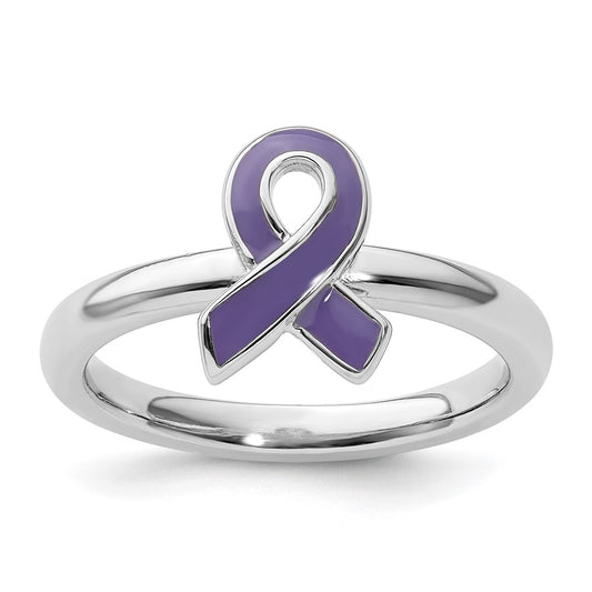 Sterling Silver Stackable Expressions Purple Enameled Awareness Ribbon Ring Size -6
