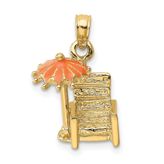 14K 3-D Beach Chair w/Orange Enameled Umbrella Charm