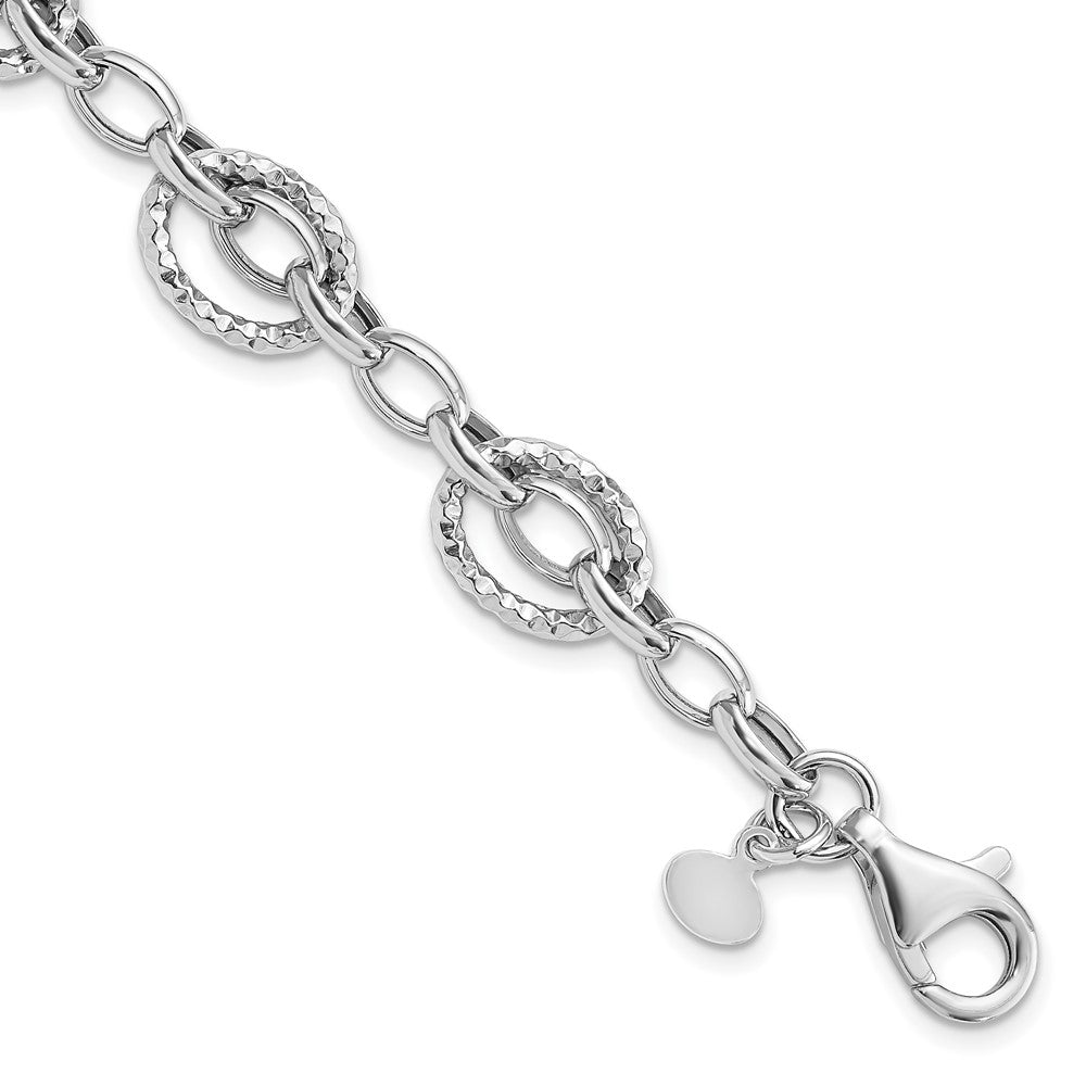 Sterling Silver Rhod-plated Polished Hammered Bracelet 7.5 inches