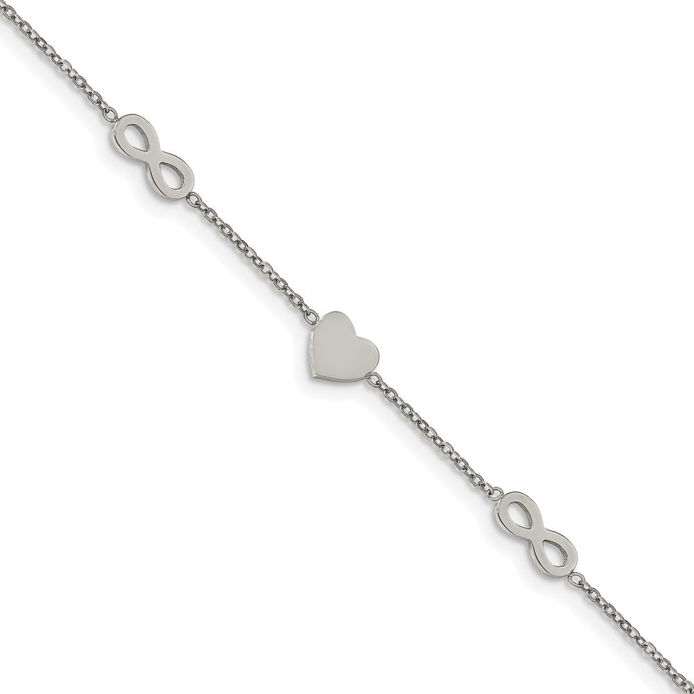 Stainless Steel Polished Heart and Infinity 7in w/1in ext. Bracelet 7 inches
