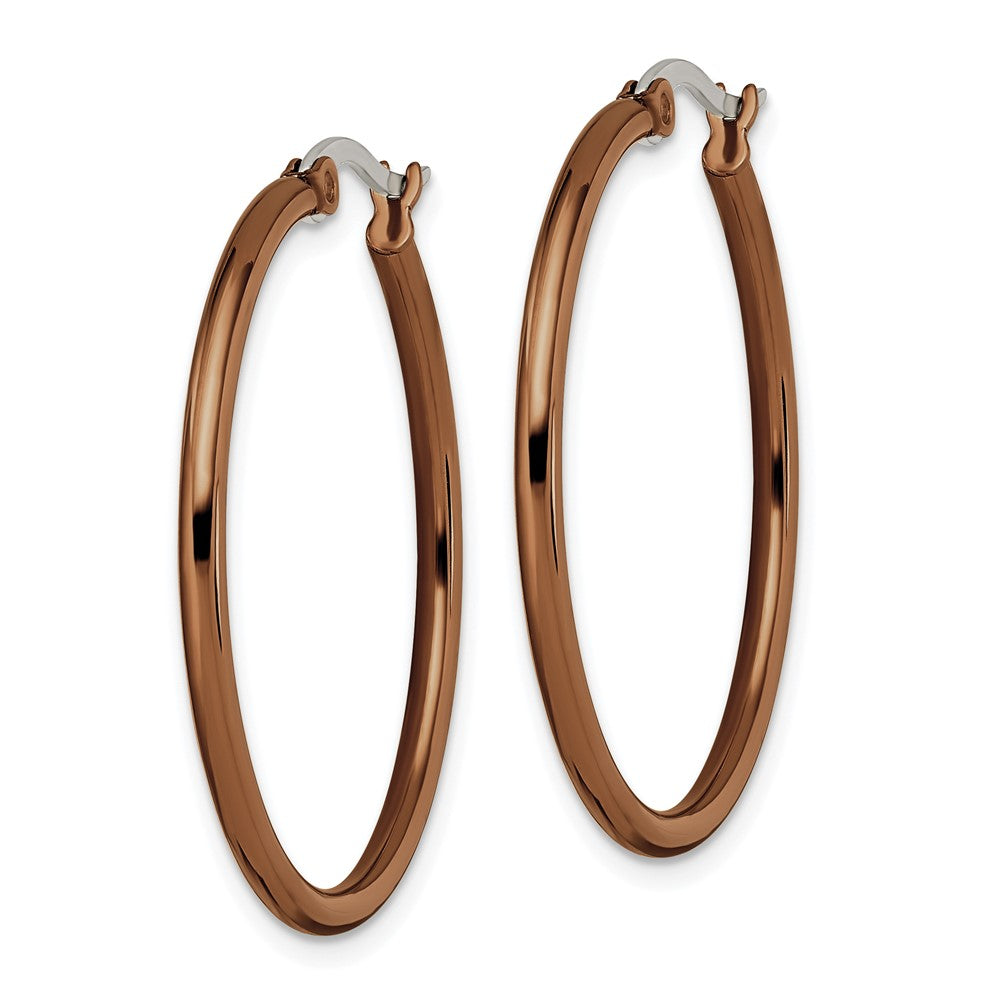 Stainless Steel Polished Brown IP-plated 32mm Diameter Hoop Earrings