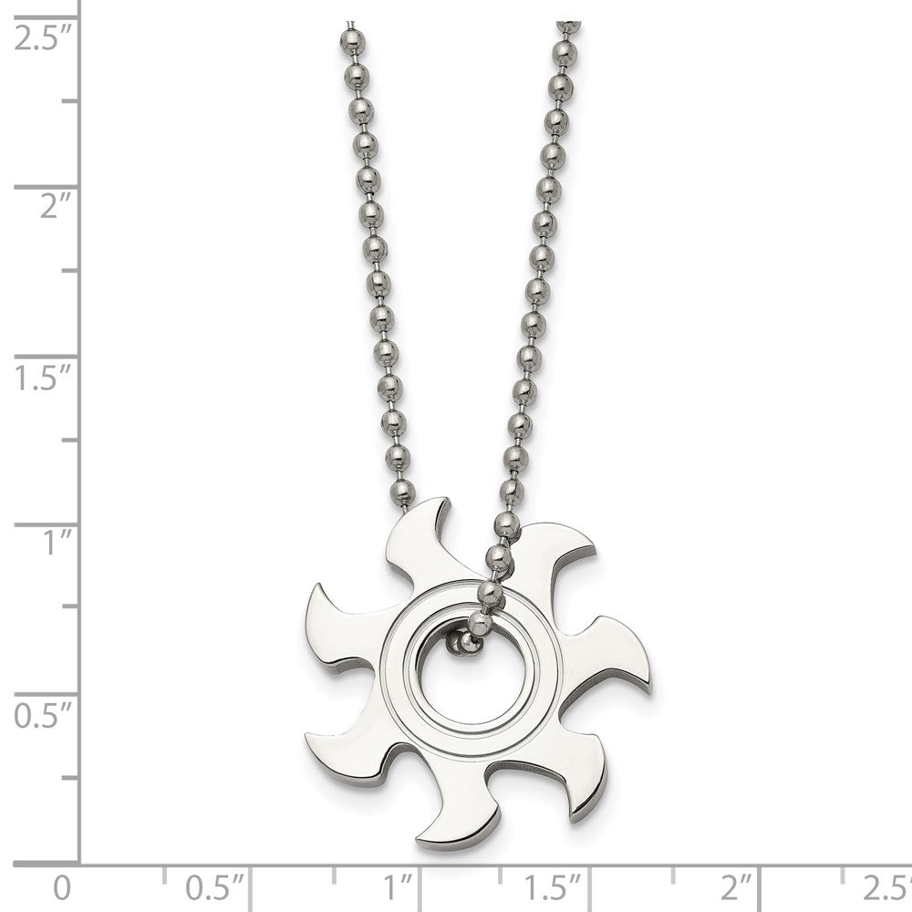 Stainless Steel Polished Sun Burst 22in Necklace