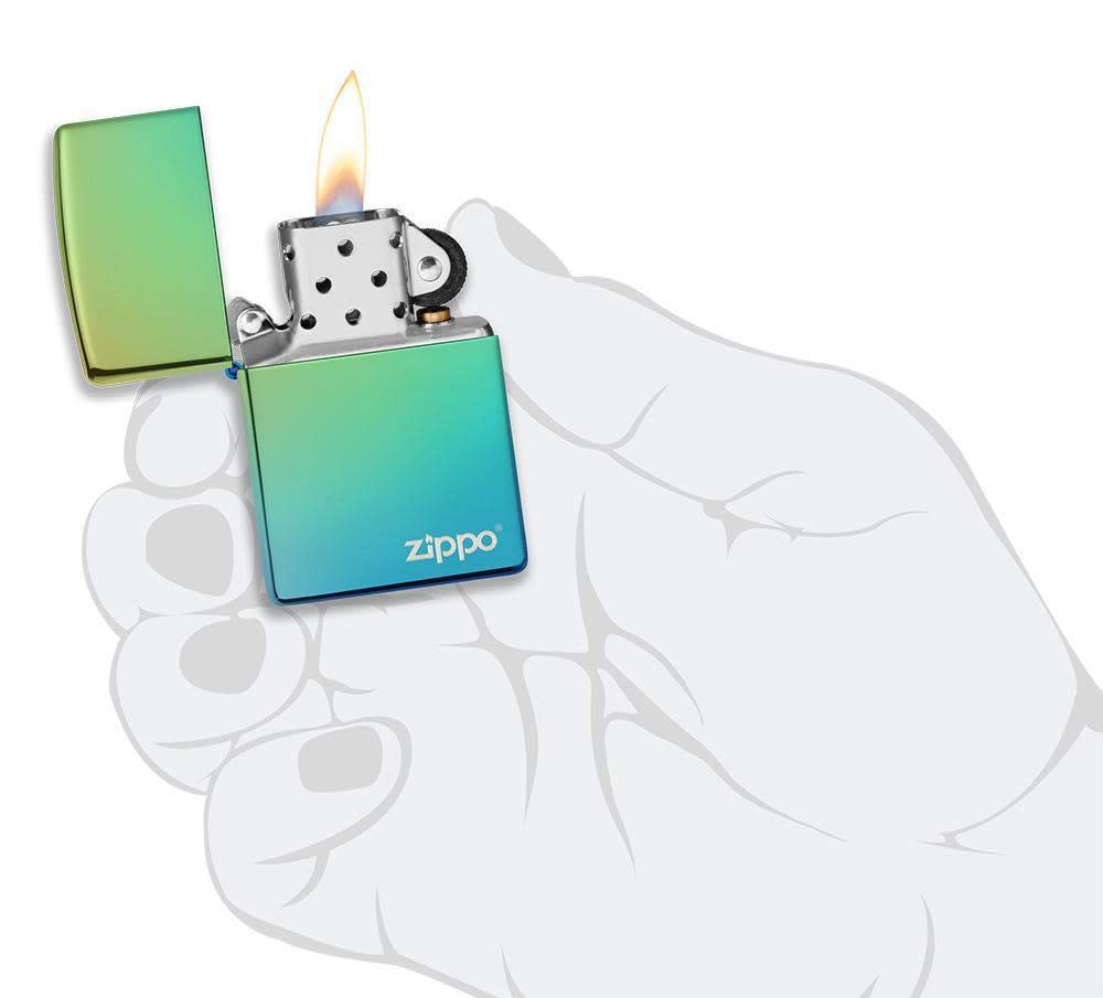 Zippo High Polish Teal Zippo Logo Pocket Lighter