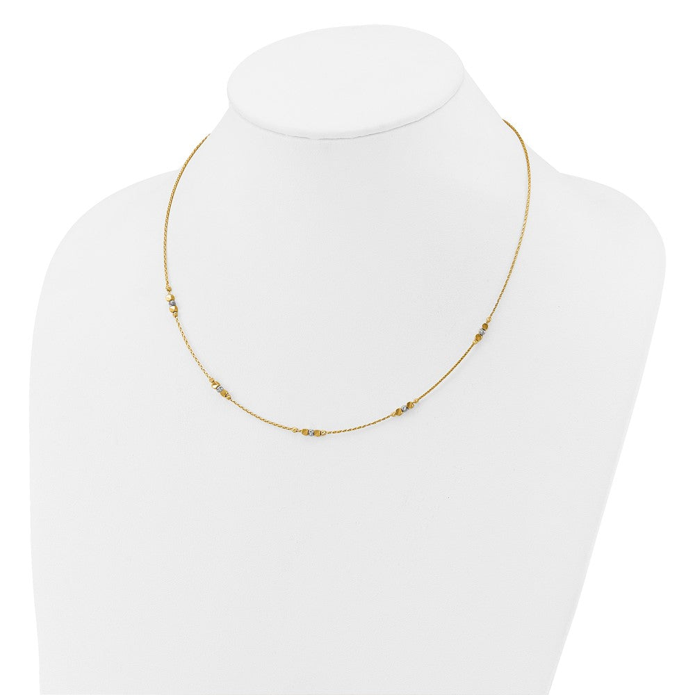 14K Two-tone Pol/Texture/Dia-cut Beads w/2in ext. Necklace