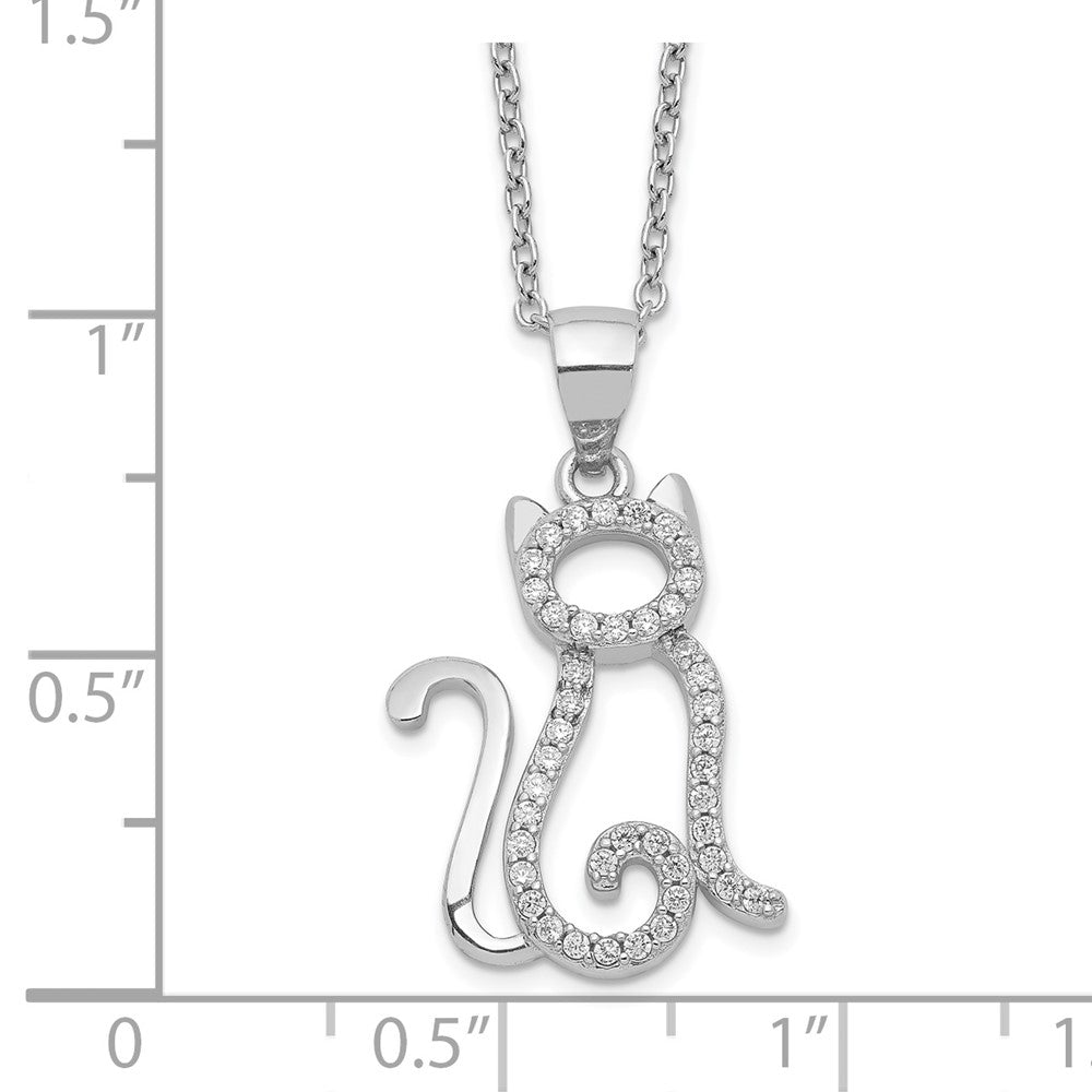 Cheryl M Sterling Silver Rhodium-plated Brilliant-cut White CZ Cat 18.25 Inch Necklace 18.25 Inches