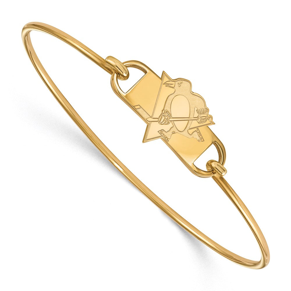 Sterling Silver Gold-plated NHL LogoArt Pittsburgh Penguins Small Center 7 inch Wire Bangle