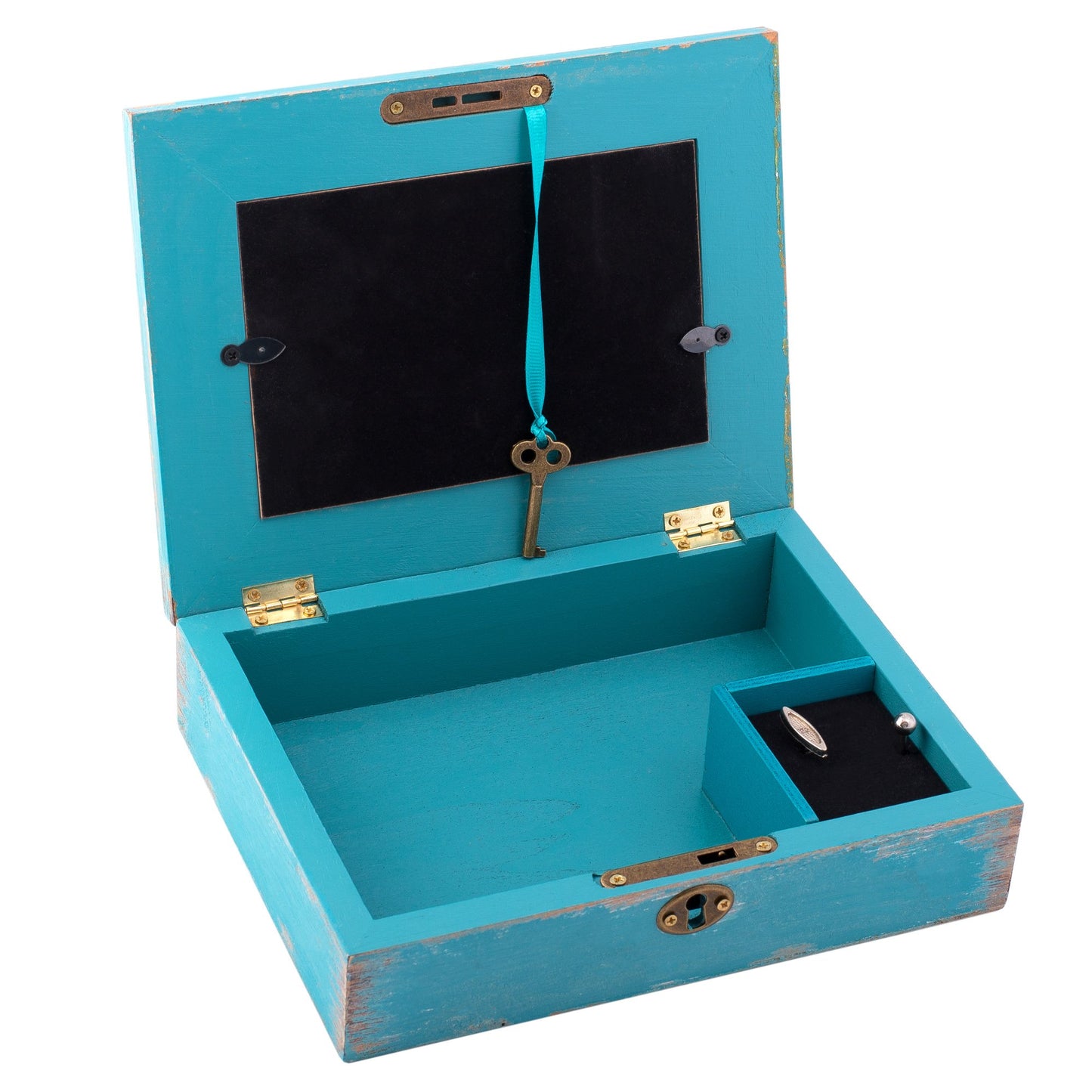 Daughter Love You All My Heart Teal Wood Locket Jewelry Music Box Plays Tune Wonderful World