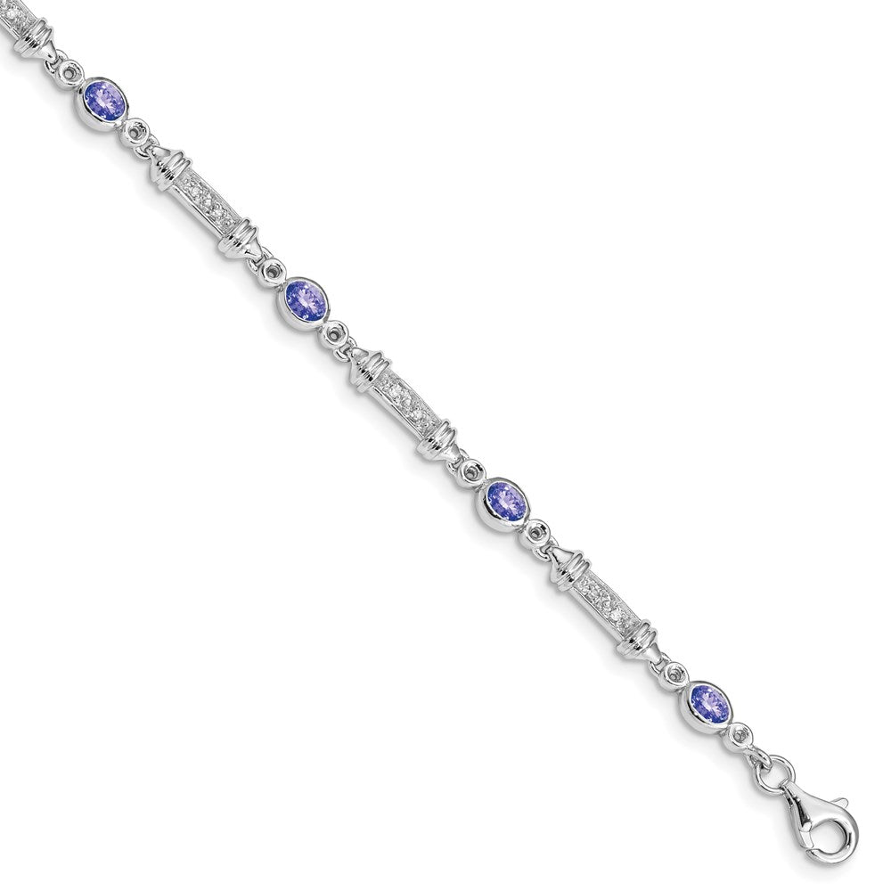 Sterling Silver Rhodium-plated Tanzanite and Diamond Bracelet 7 inches
