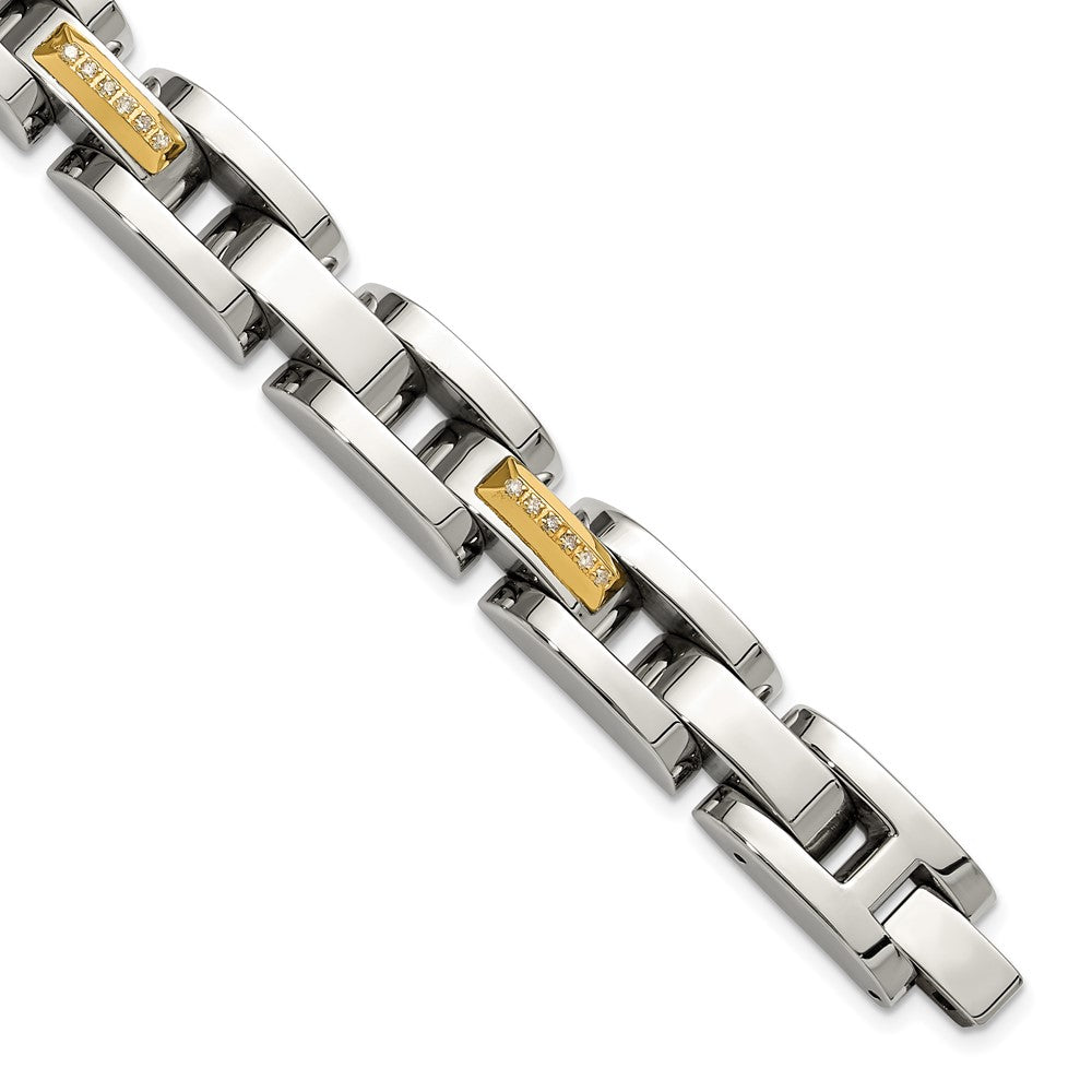 Chisel Stainless Steel Polished with 14K Gold Accent and 1/4ct. Diamond 8.25 inch Link Bracelet 8.25 inches