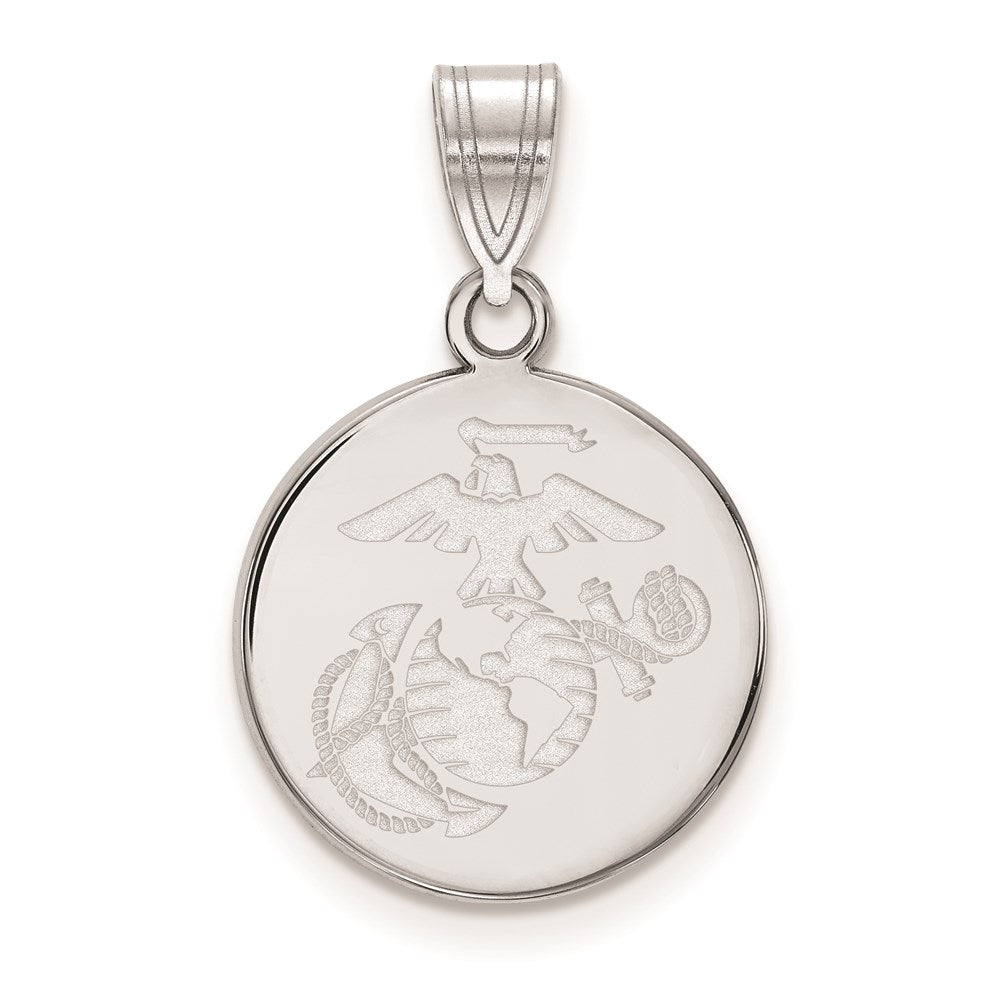 Sterling Silver Rh-Plat Medium U.S. Marine Corps Disc Pendant