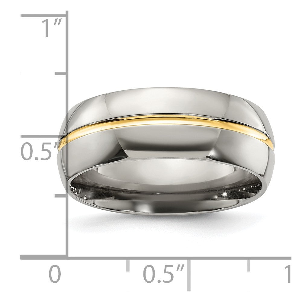 Titanium Yellow IP-plated Grooved 8mm Polished Band Size - 10.5