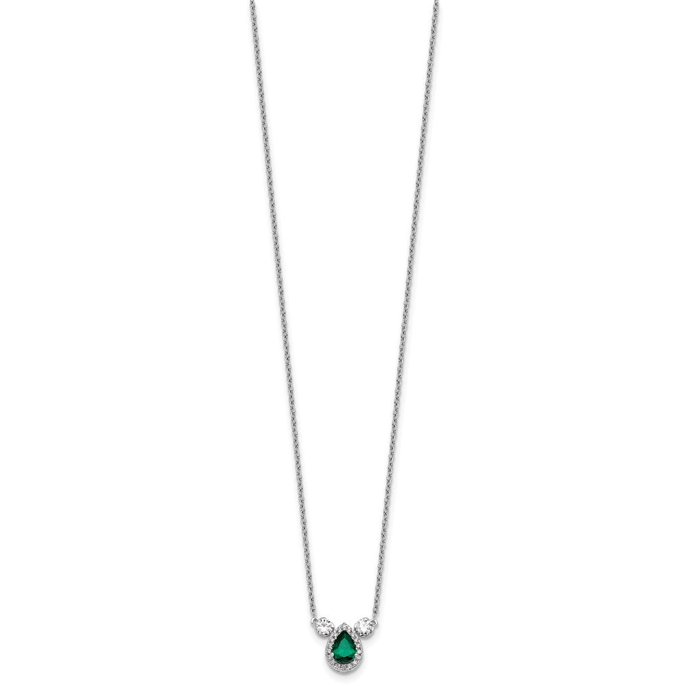 14k White Gold 1/2 carat Lab Grown Diamond VS/SI+ G+ and Created Emerald Three Stone 16 inch Necklace