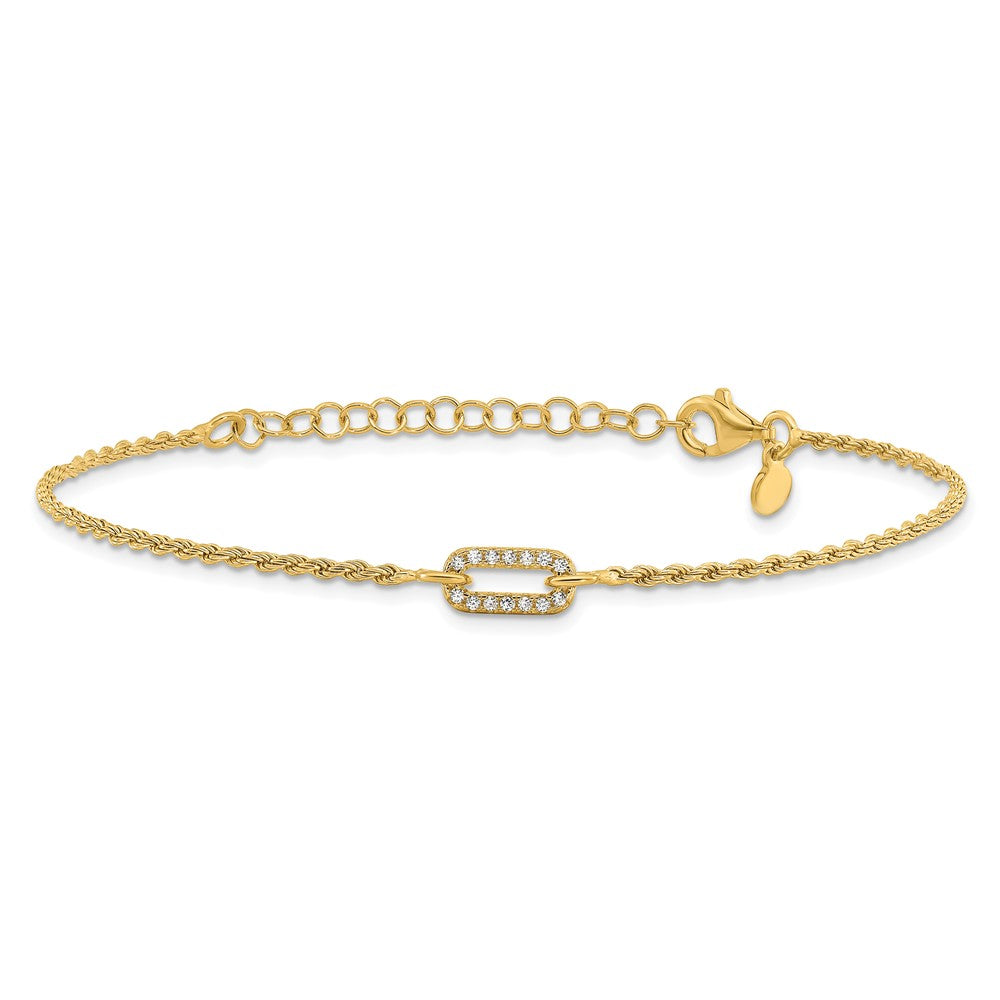 Sterling Silver Gold-plated Polished CZ with 1.5in ext. Bracelet