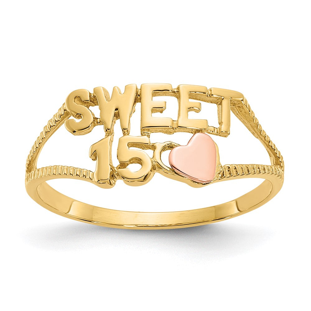 14K Two-tone Sweet 15 Heart Ring Size 6