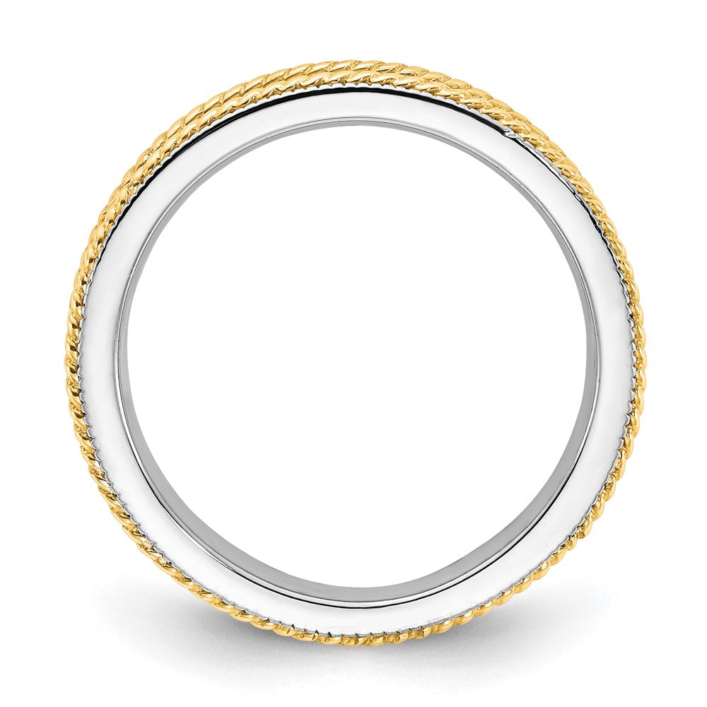 10K Two-tone Polished & Satin Rope Sides Diamond Ring
