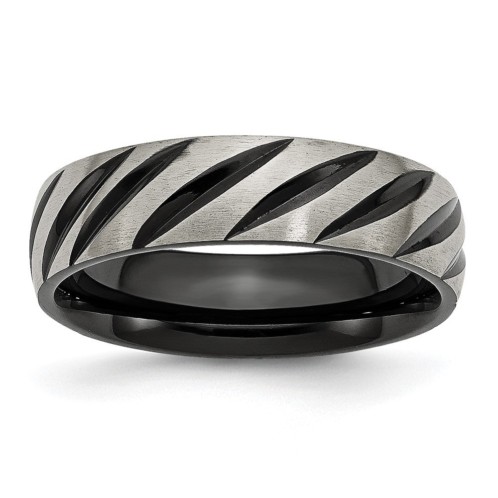 Titanium Brushed & Polished Black IP-plated 6mm Grooved Band Size - 7.5