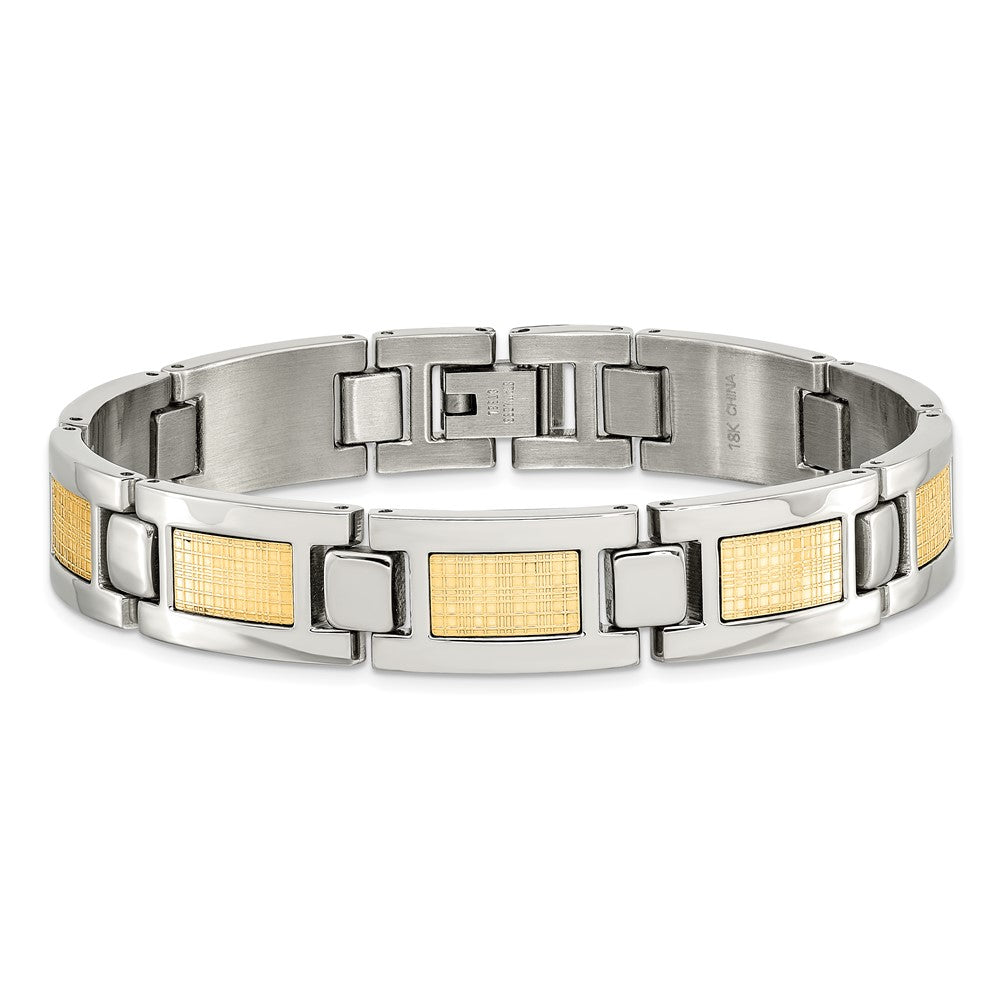 Stainless Steel 8.25in Polished with 18k Gold Foil Inlay Link Bracelet