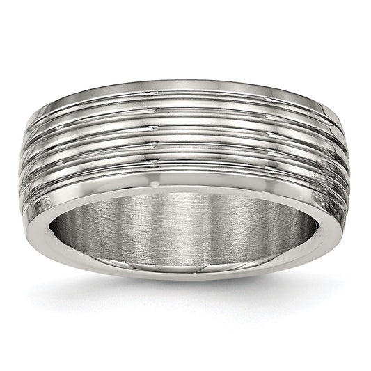 Stainless Steel Polished 8mm Grooved Band
