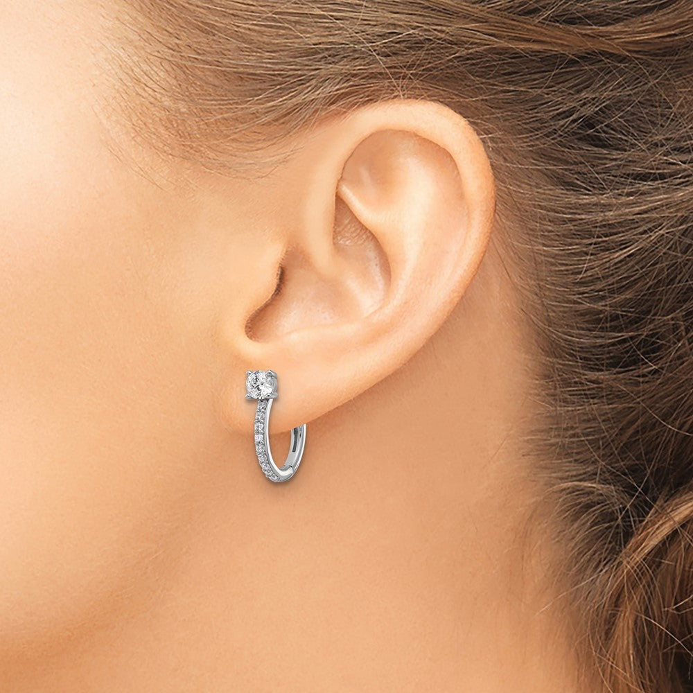 Cheryl M Sterling Silver Rhodium-plated Polished CZ Hinged Round Hoop Earrings