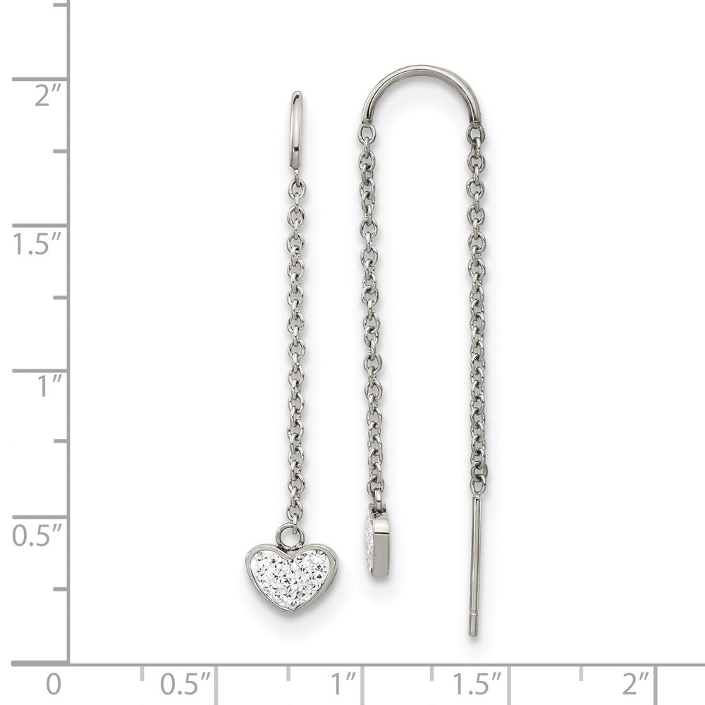 Stainless Steel Polished w/Preciosa Crystal Heart Threader Earrings