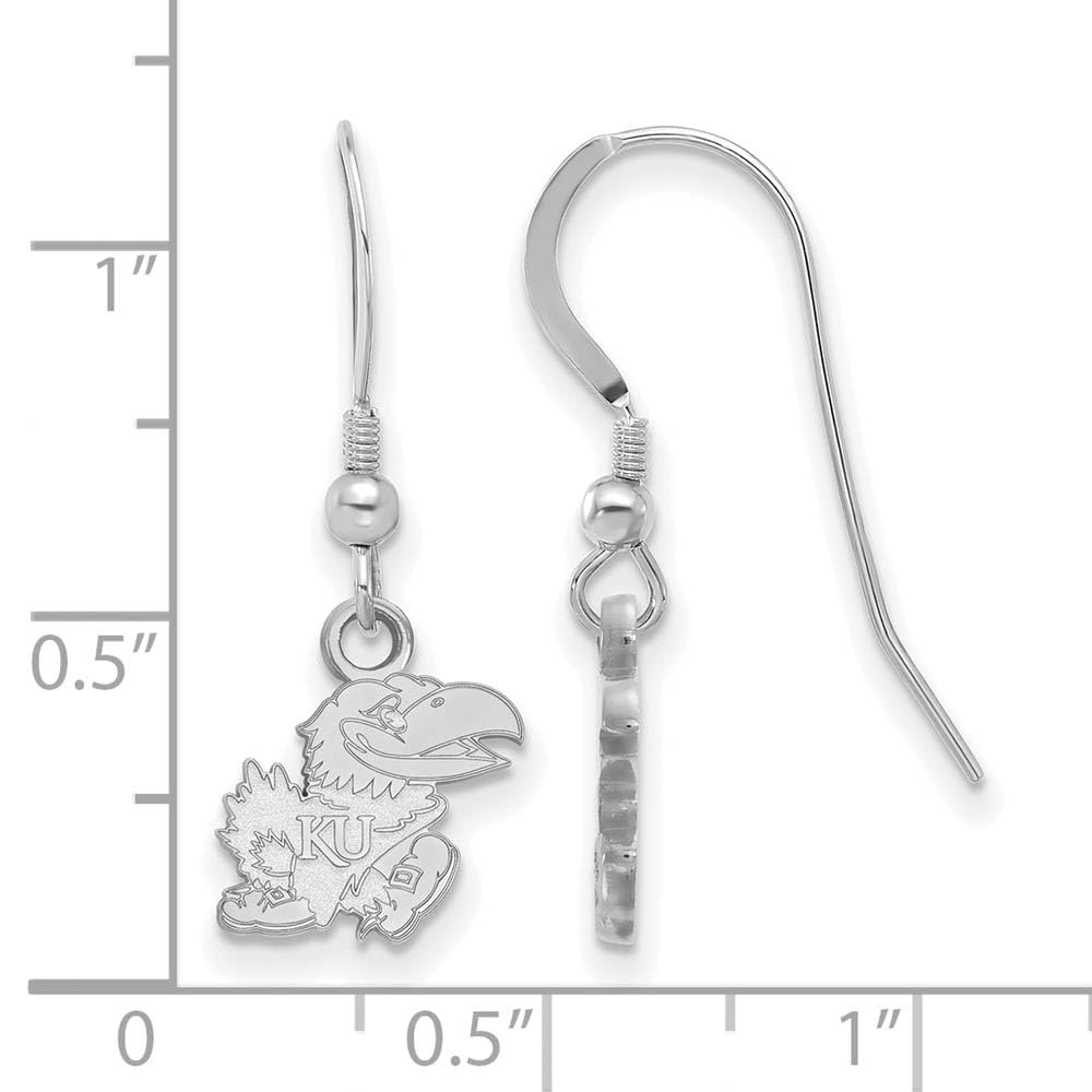 Sterling Silver Rhodium-plated LogoArt University of Kansas Jayhawk Extra Small Dangle Wire Earrings QSS069UKS