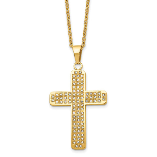 Stainless Steel Polished Yellow IP-plated w/CZ Cross 22in Necklace