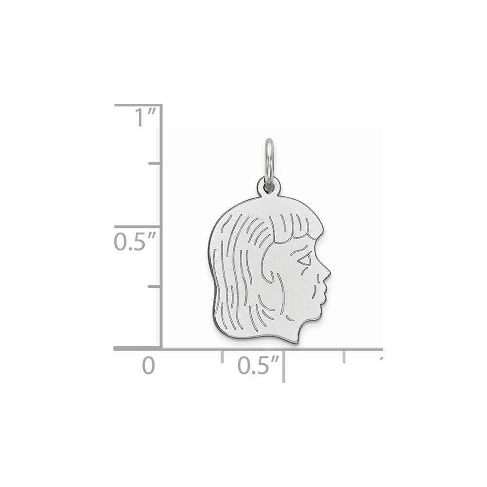 Sterl Silver Rh-plt Engraveable Girl Polished Front/Satin Back Disc Charm