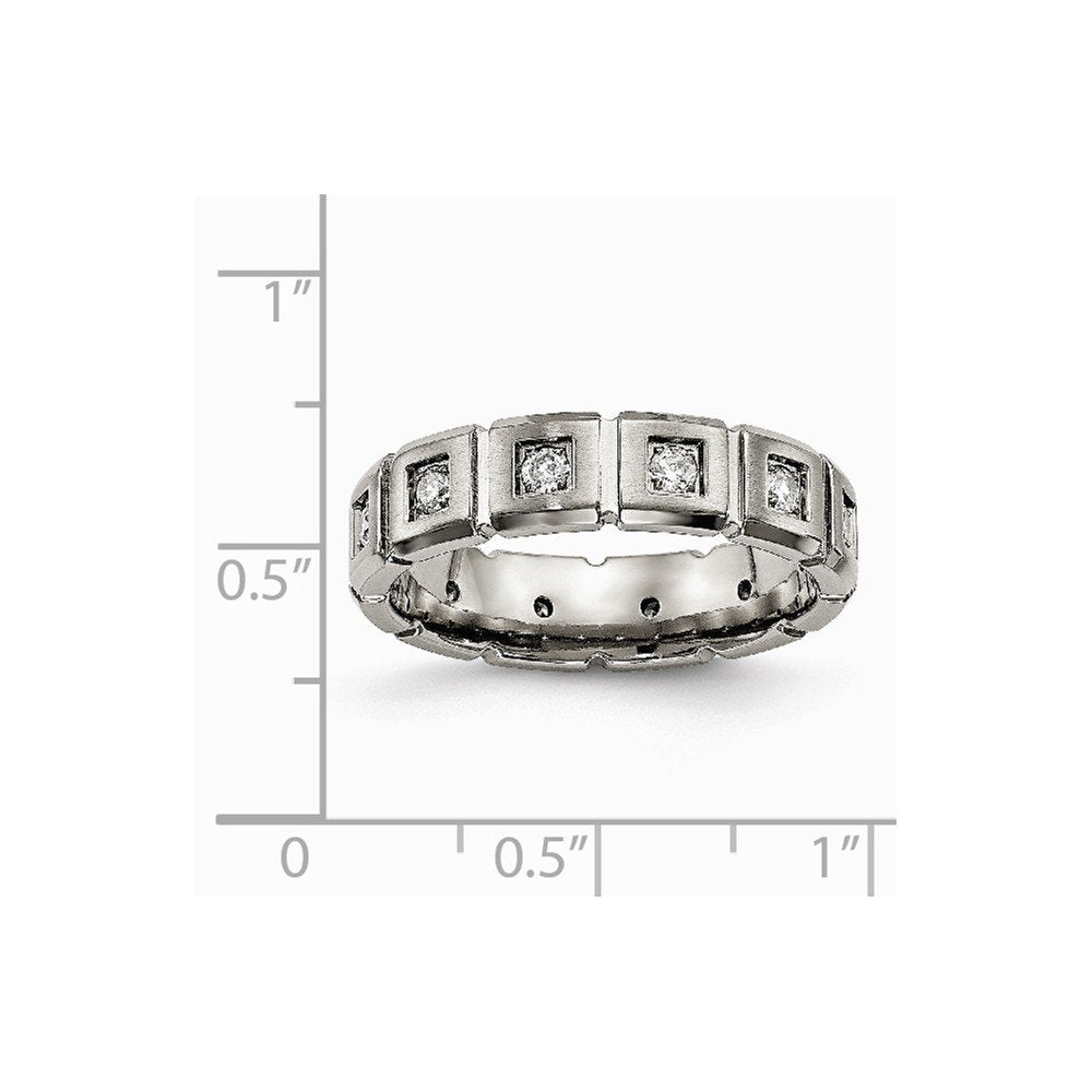 Titanium Brushed and Polished with CZ 5mm Grooved Band Size - 13