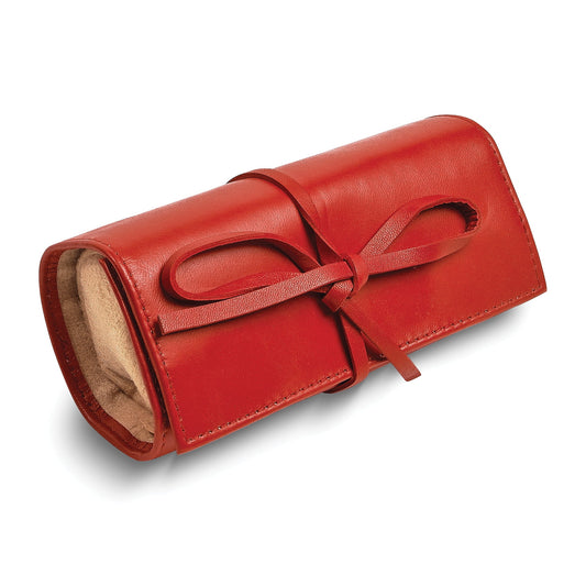 Red Leather Tie Jewelry Roll with Removable Zippered Pouch GM17733