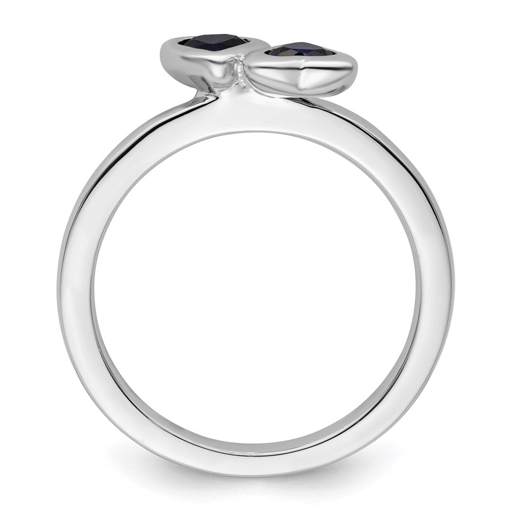 Sterling Silver Stackable Expressions Cr. Sapphire Double Heart Ring Size -5