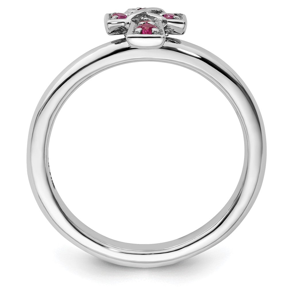 Sterling Silver Stackable Expressions Rhodium Created Ruby Cross Ring Size -5