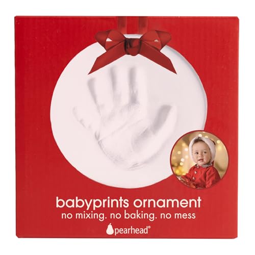 Pearhead White Clay Babyprints Round Holiday Decorative Accent Ornament, 5"