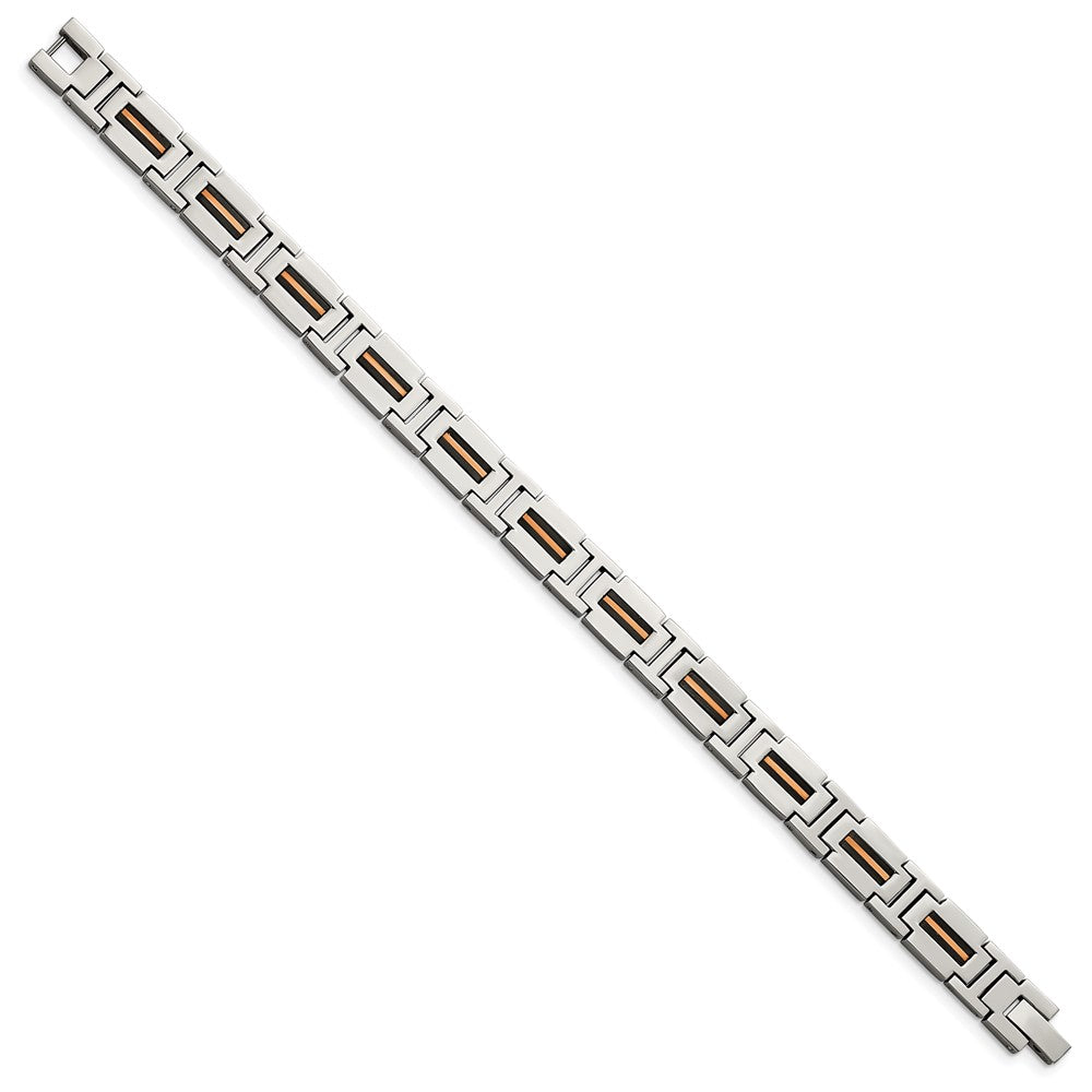 Stainless Steel 8.5in Polished Black and Rose IP-plated Link Bracelet 8.5 inches