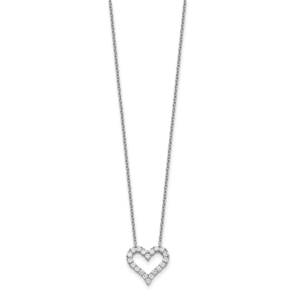 Sterling Silver Rhodium-plated CZ Open Heart 16 inch Necklace with 2 inch extension 16 Inches
