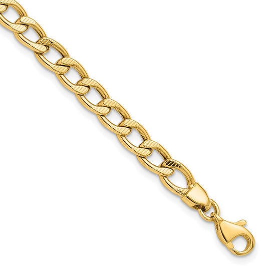 14K Polished and Textured Link Bracelet 7.5  inches