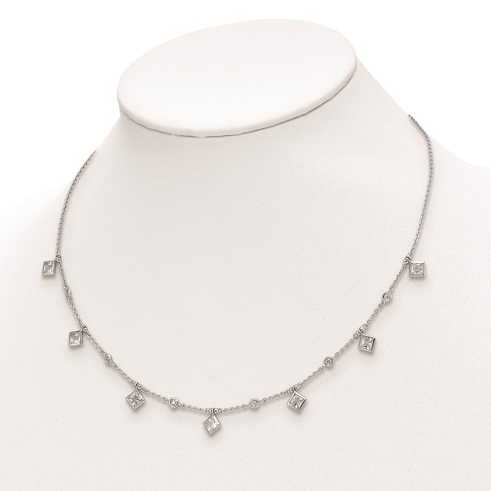 Sterling Shimmer Sterling Silver Rhodium-plated 16 inch 13 Stone 13 Station CZ Necklace with 2 inch extender 16 Inches