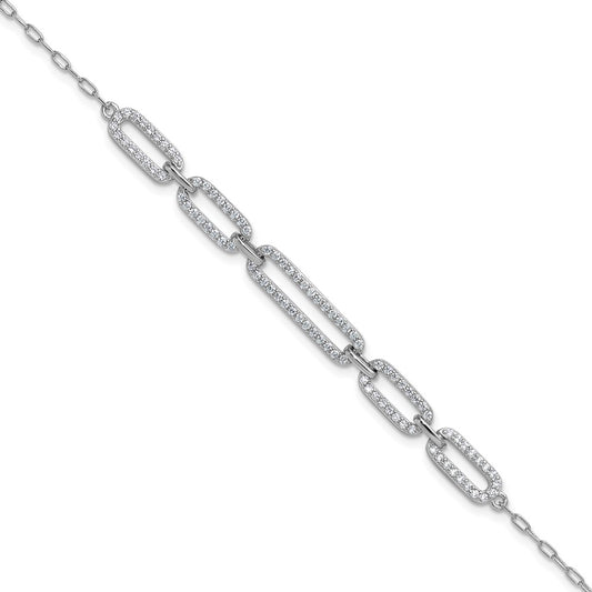 Cheryl M Sterling Silver Rhodium-plated Polished CZ Links with 1.5 Inch Extension Bracelet 8.5 inches