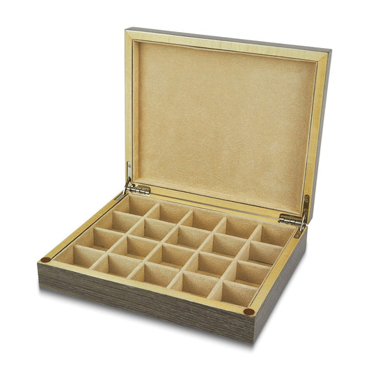 Wood Grey Finish Twenty Compartment Cuff Link Box