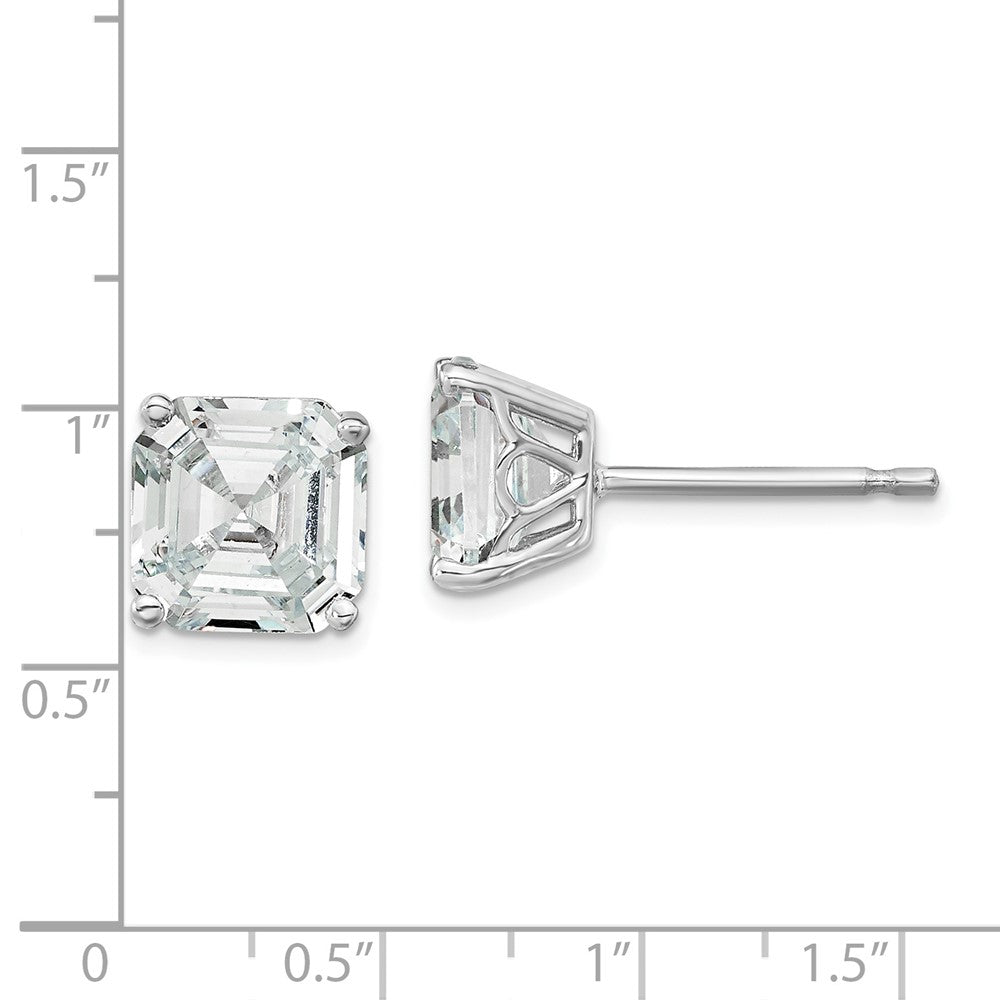 Cheryl M Sterling Silver Rhodium-plated Asscher-cut 7mm CZ Square Post Stud Earrings