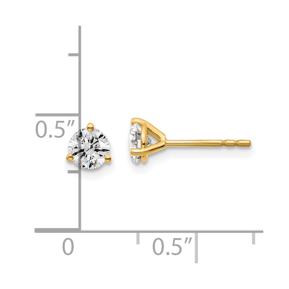 14k Yellow Gold 2/3 ctw Lab Grown Diamond VS/SI+ G+ Round 3 Prong Heavy Wt. Stud Earrings