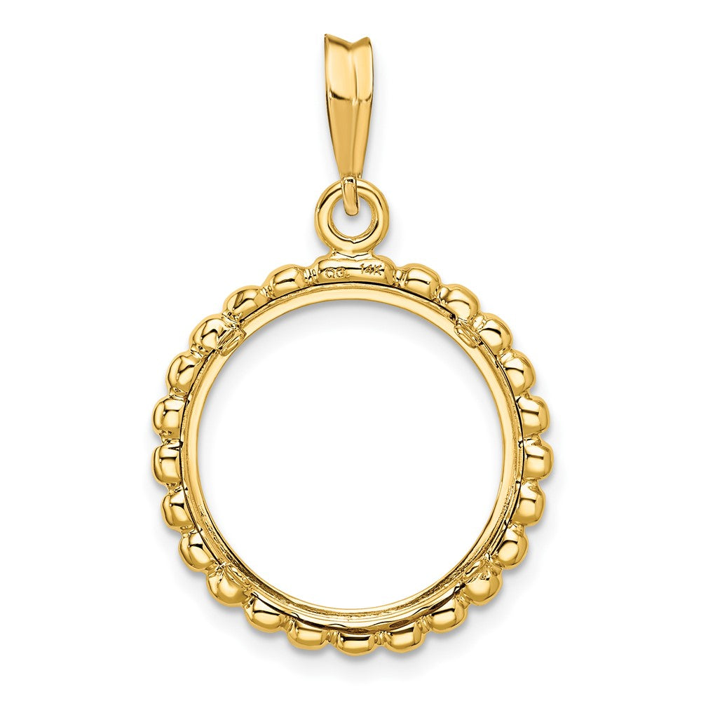 Wideband Distinguished Coin Jewelry 14k Polished with Beaded Edge 16.5mm Prong Coin Bezel Pendant