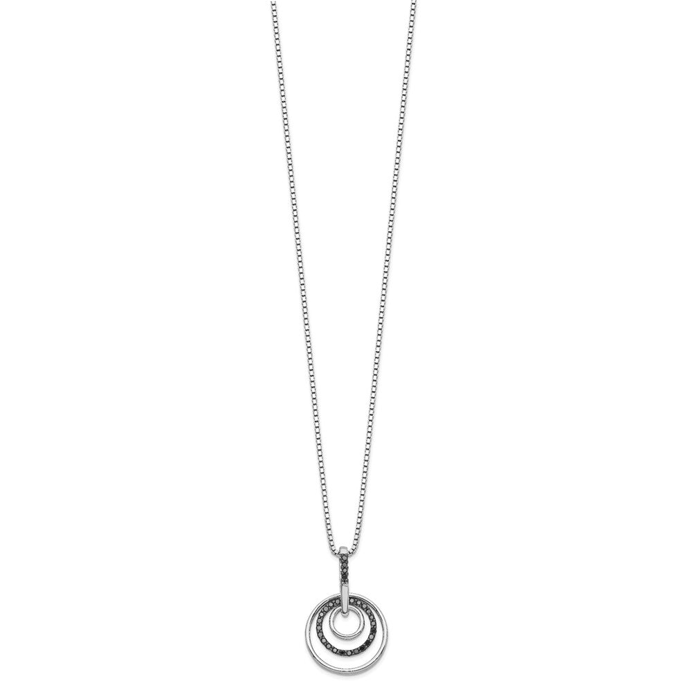 White Night Sterling Silver Rhodium-plated Black Diamond Circle 18 Inch Necklace with 2 Inch Extender 18 Inches