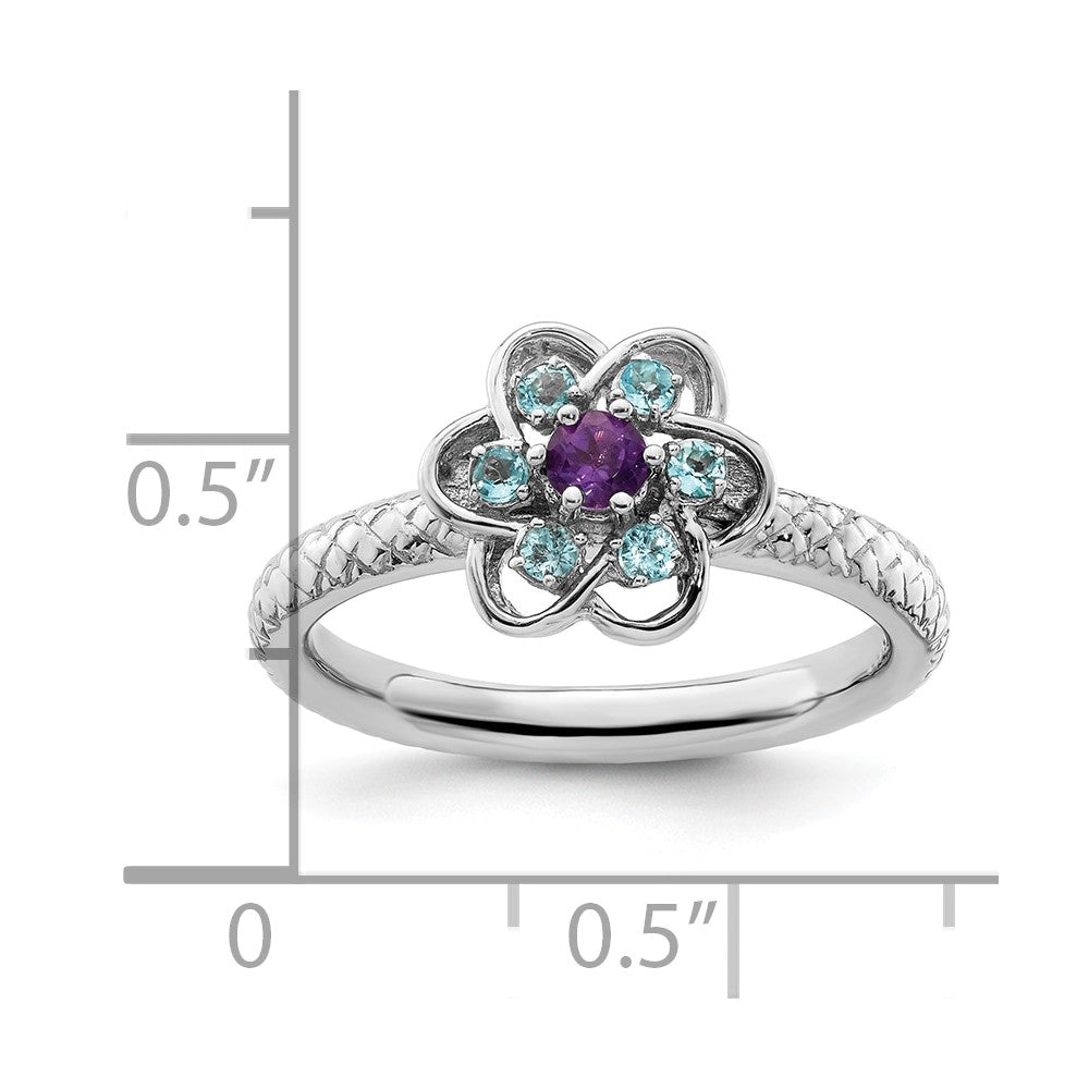 Sterling Silver Stackable Expressions Amethyst & Blue Topaz Stackable Ring Size -5