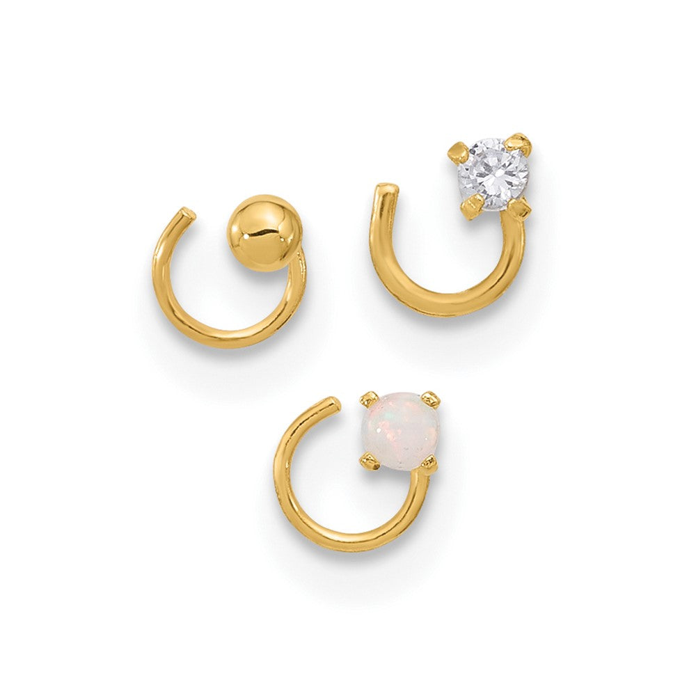 14K Gold 22 Gauge CZ, Synthetic Opal & Ball Nose Post Set